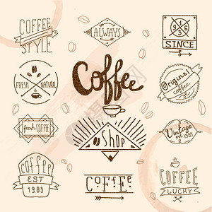 复古咖啡书法邮票咖啡厅餐厅菜单矢量插图图片