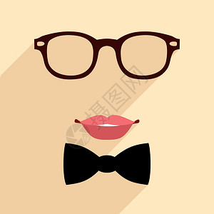 复古风格眼镜嘴唇眼镜领结平风格的时尚复古时尚矢量插图插画