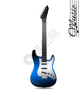 蓝色吉他蓝色电吉他音乐孤立白色背景矢量插图插画