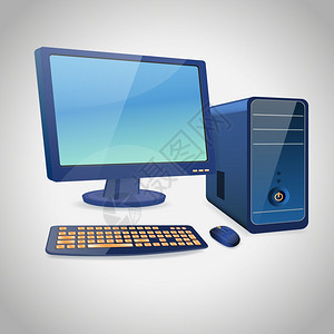 计算机外围配件蓝色套监控机箱键盘鼠标隔离矢量插图图片