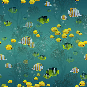 水肺潜水无缝图案与鱼类珊瑚水下矢量插图图片