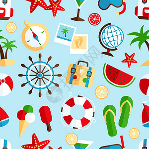 装饰夏季热带度假象征海滩西瓜鸡尾酒纪念品包装纸无缝图案抽象矢量插图图片