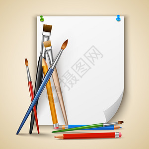 艺术彩色画笔铅笔与纸张矢量插图背景图片
