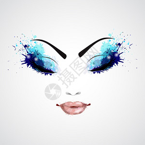 化妆好物时尚抽象的女人用蓝色化妆矢量插图粗糙的脸插画