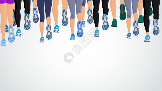 高腿慢跑分跑步的人腿后视图背景矢量插图插画