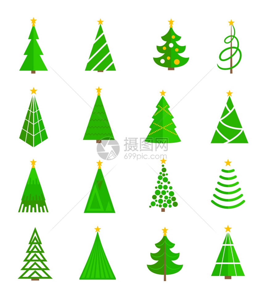 诞树庆祝节日平图标矢量插图图片