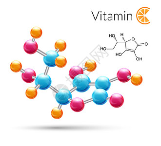 维生素C三维分子化学科学原子结构海报矢量图背景图片