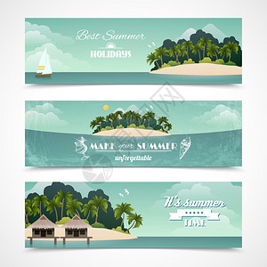 天堂岛热带岛屿最佳暑假水平横幅孤立矢量插图插画