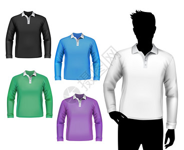 彩色马球长袖T恤男套装与男子身体轮廓孤立矢量插图图片