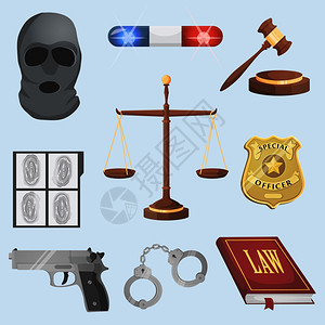 法律武器法律司法法官立法图标尺度法庭木槌矢量插图插画