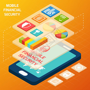 等距移动金融安全业务要素与智能手机矢量插图图片