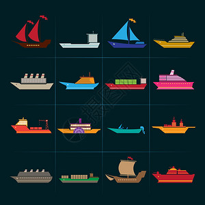 船舶航行游艇游轮图标矢量插图图片