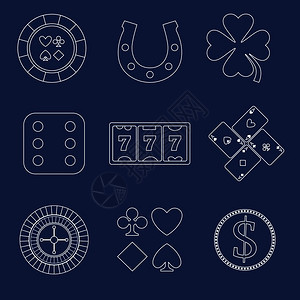 风险筹码钱币赌场平元素与三叶草马蹄形芯片图标孤立矢量插图插画