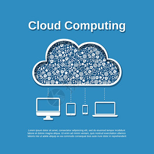 云计算与业务图标计算机设备矢量插图图片