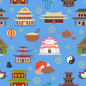 中国房屋传统文化符号无缝图案矢量插图图片