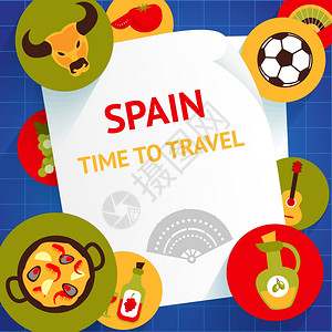 西牙旅游景点时间旅游背景模板矢量图图片