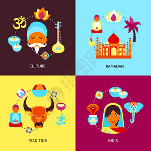 印度牛印度文化斋月传统平集孤立矢量插图插画