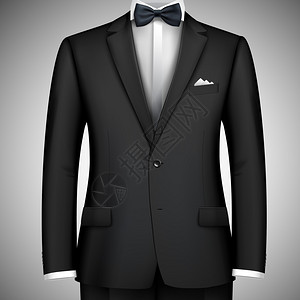 高级定制西装黑色高级风格老板商人经典西装礼服海报与衬衫领结矢量插图插画