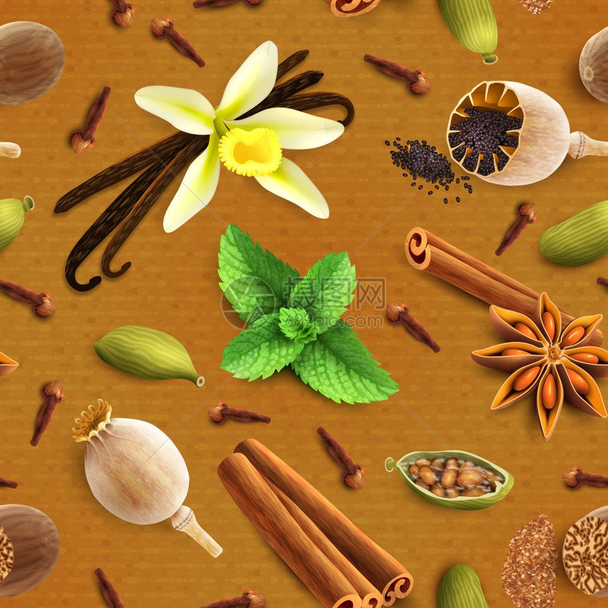 糖果香料食品产品装饰元素无缝图案矢量插图图片