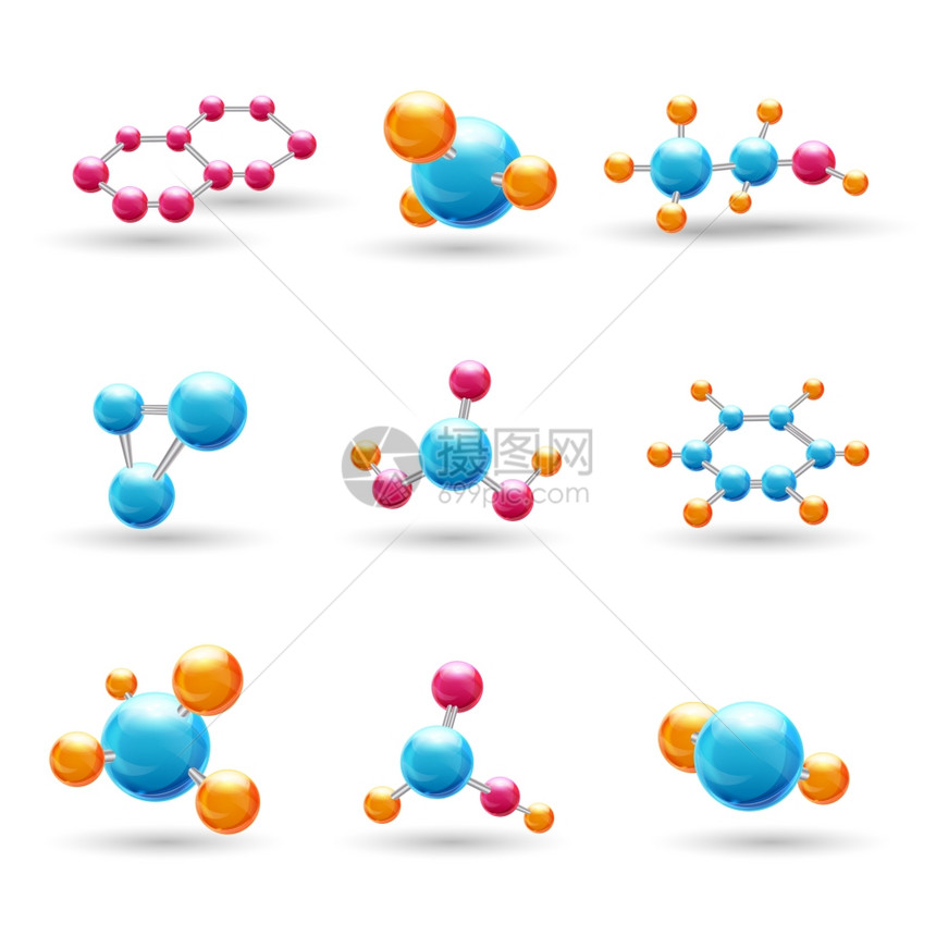 三维原子结构化学分子模型分离矢量图图片