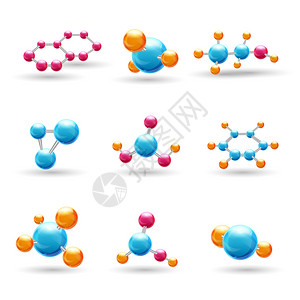 结构图标三维原子结构化学分子模型分离矢量图插画