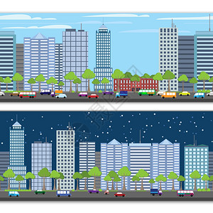 现代城市建筑街道城市景观天际线瓷砖边界矢量插图图片