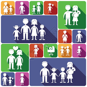 家庭数字装饰平图标集男女婴孤立矢量插图图片