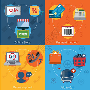 电子行业网上商店购物电子商务支付方法平集孤立向量插图插画