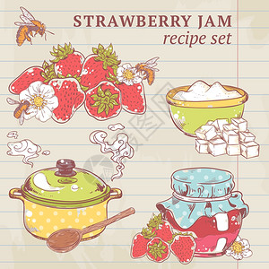 甜健康的自制草莓果酱成分内衬纸矢量插图高清图片