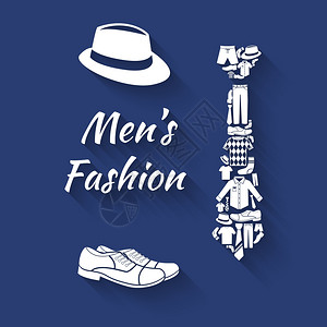 男装元素领带形状,帽子靴子矢量插图背景图片
