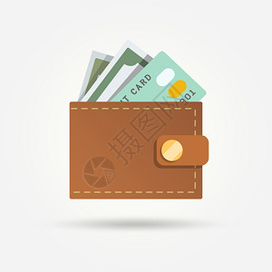 钱包与金钱信用卡隔离白色背景矢量插图图片