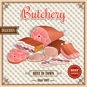 肉类标签最好选择复古屠宰海报上的方形背景矢量插图高清图片