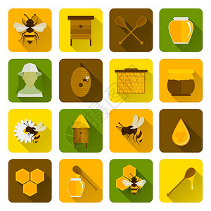暴漫斗图蜜蜂蜂蜜图标平与养蜂人蜂巢孤立矢量插图插画
