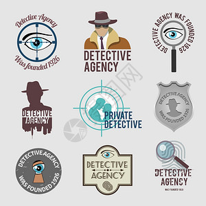 警方私人侦探机构的标签章邮票了矢量插图图片