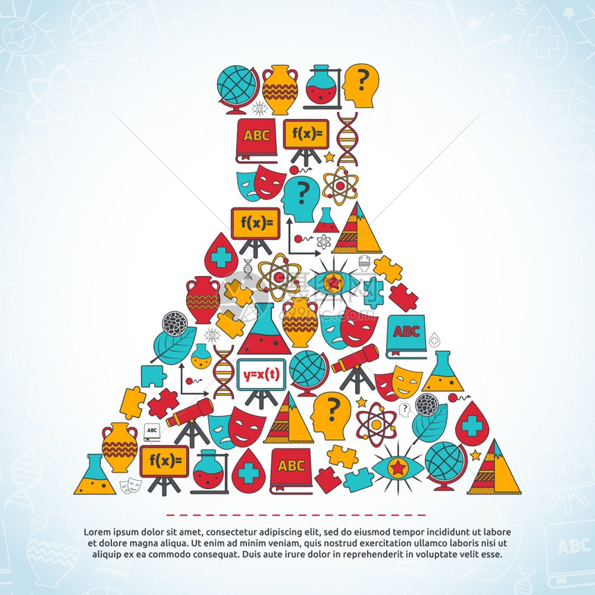 科学教育领域彩色图标实验室烧杯形状矢量插图图片