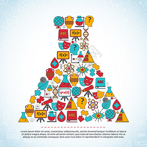 科学教育领域彩色图标实验室烧杯形状矢量插图图片