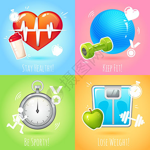 健康的生活方式保持健康减肥迷你海报矢量插图图片