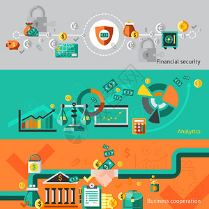 金融模板金融横幅与金融安全分析业务合作孤立向量插图插画