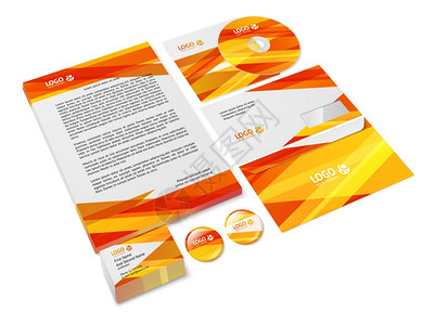 橙色抽象商业公司文具模板,用于企业身份品牌矢量插图图片