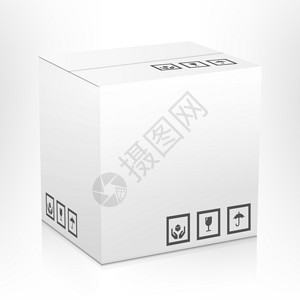 牛皮纸箱包装盒白色封闭纸箱送货包裹包装盒与易碎标志隔离白色背景矢量插图插画