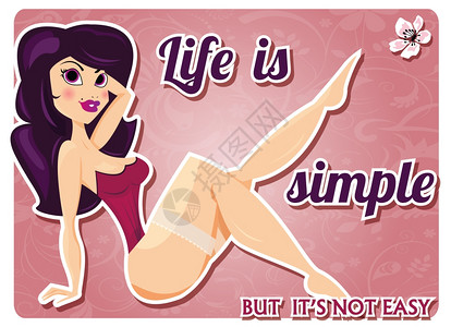 美女内衣海报与女孩信息生活简单的插画