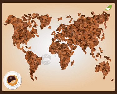 月宫亚由世界由咖啡豆咖啡制成,矢量插画