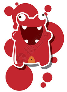 红色小怪物便签怪物生日快乐,情人节卡片与可爱的怪物,矢量插画
