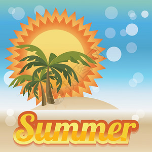 卡碧岛暑假卡与棕榈树拖鞋,矢量插画