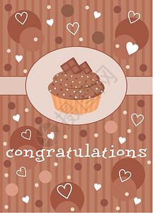 巧克力松饼带纸杯蛋糕的卡片插画