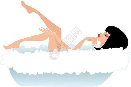 湿透的女人洗澡白色背景插画
