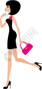 黑色细长素材女人穿着件白色背景的黑色连衣裙插画