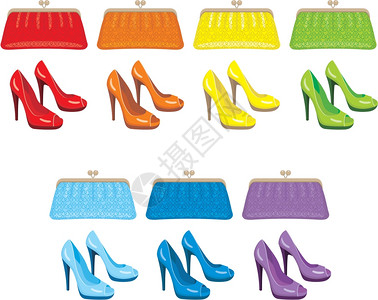 时尚女包特卖女包鞋子彩虹的颜色插画