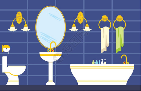 浴缸马桶浴室盥洗室带抽水马桶的厕所卫生间插画