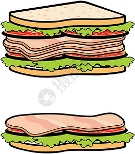 火腿小吃两个三明治插画